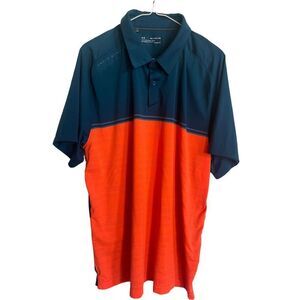 Under Armour Men's Orange And Blue Colorblock Loose Heatgear Polo Size 2XL